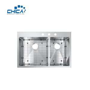 China Double Bowl Handmade kitchen Sinks SUS304 stainless steel Kitchen Sinks with 3 holes etc. factory