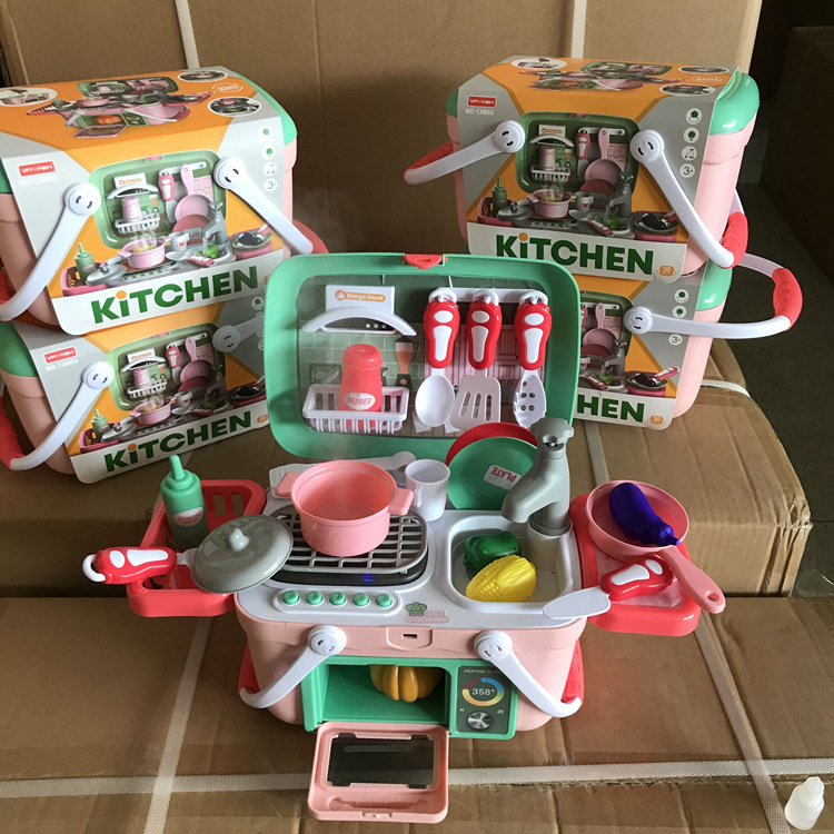 Kitchen Set Toy Preschool Toy for Girls Boys Pretend Play Cooking Utensils Cutlery Food Shopping Basket Learning Gift