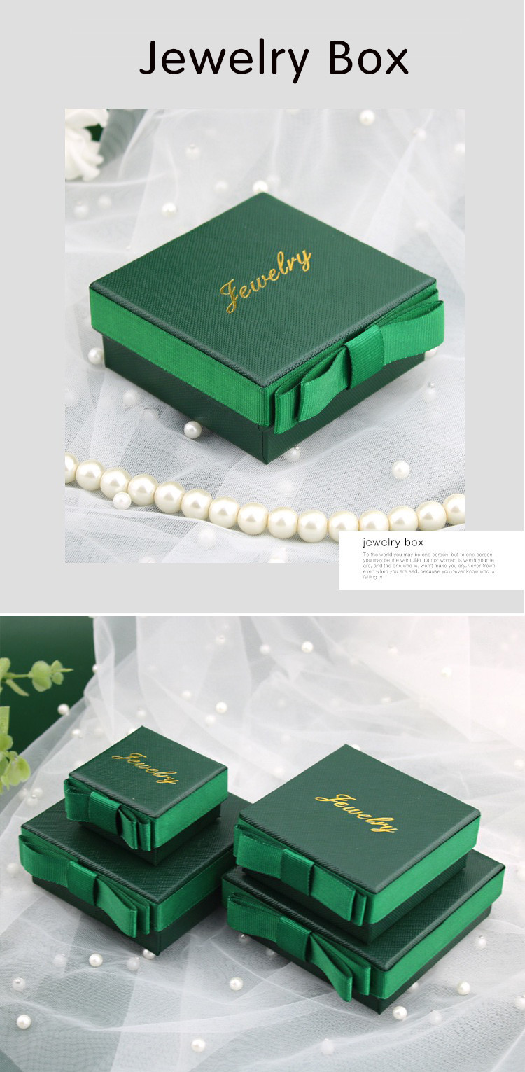 Luxury Green Color Rigid Cardboard Gold Logo Set Jewelry Gift Box With Ribbon Bow
