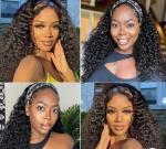 Silk Scarf 10A Headband Hair Wig Glueless Human Hair Wigs Deep Wave