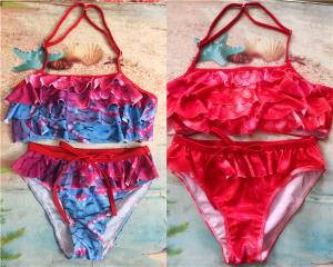 China Baby Girl Swimsuit Ruffle Tankini Bikini 2 Piece Swimwear Bikini on sale