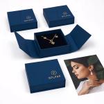 Navy Blue Jewelry Box Magnetic Double Door Luxury Gift Box For Wedding Rings