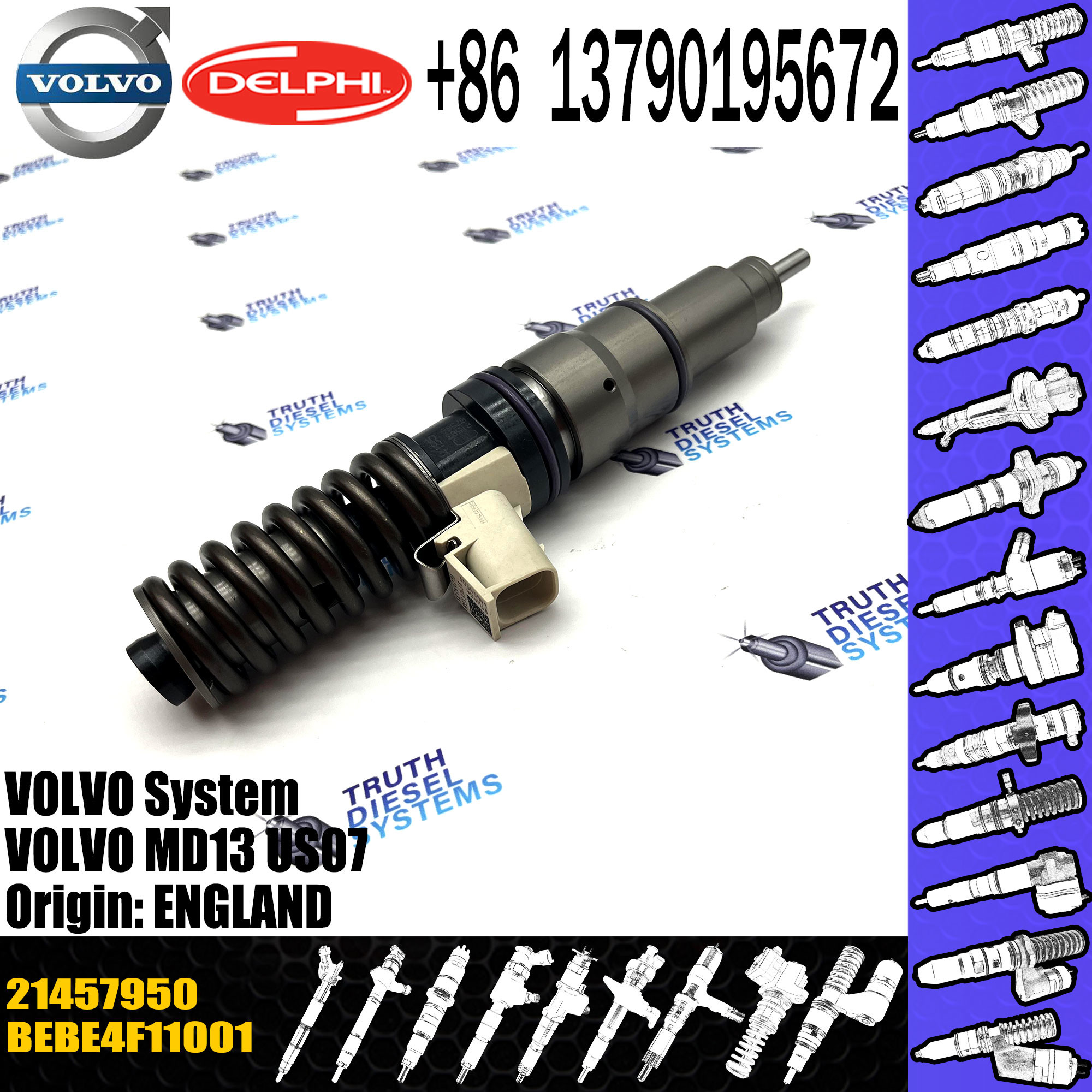 Diesel inyector Common Rail Fuel Injector nozzle Bebe4f11001 21457950 For VOL E3.3 Engine TRUCK MP7
