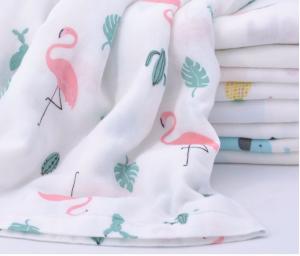 China Bird Picture Double Gauze Print Fabric Antibacterial Crinkled Gauze Fabric factory
