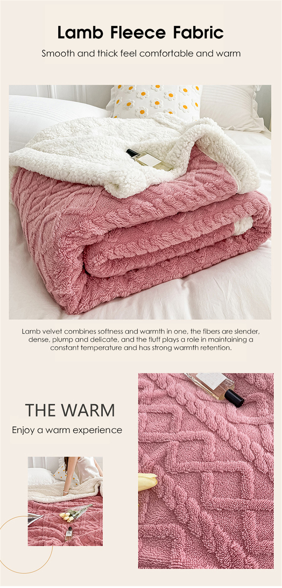 Simple Style Polar Fleece Blanket Double Sided Lamb Cashmere Plaid for Winter Nights