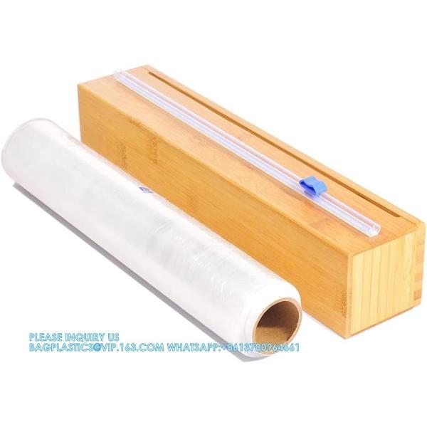 Plastic Wrap Dispenser, Bamboo Wood Cling Food Wrap Dispenser, With Slide Cutter