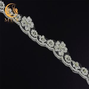 China OEM Knitted Custom 3D Flower Lace Trim Embroidery Soft Mesh With Beads factory