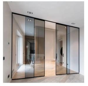 China Automatic Sliding Door System Interior Narrow Frame Trackless Aluminum Alloy Sound Insulation Glass Sliding Doors factory