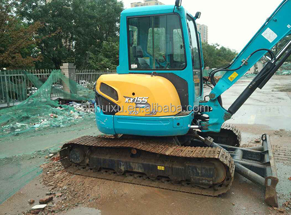 Japan quality used excavator Kubota 155 small 5.5 ton mini second hand crawler excavator with blade and breaker line