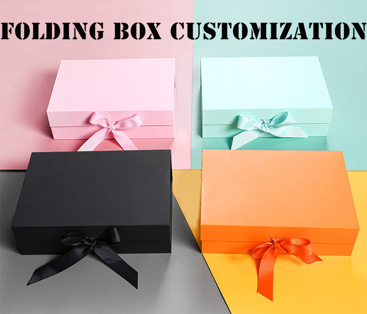 Cardboard gift box Folding Paper Flat Packing Luxury Magnetic Gift Box with ribbon for clothing and shoes