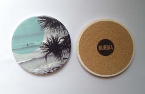 China Round ceramic coaster with cork backing and UV printed/ silkscreen logo factory