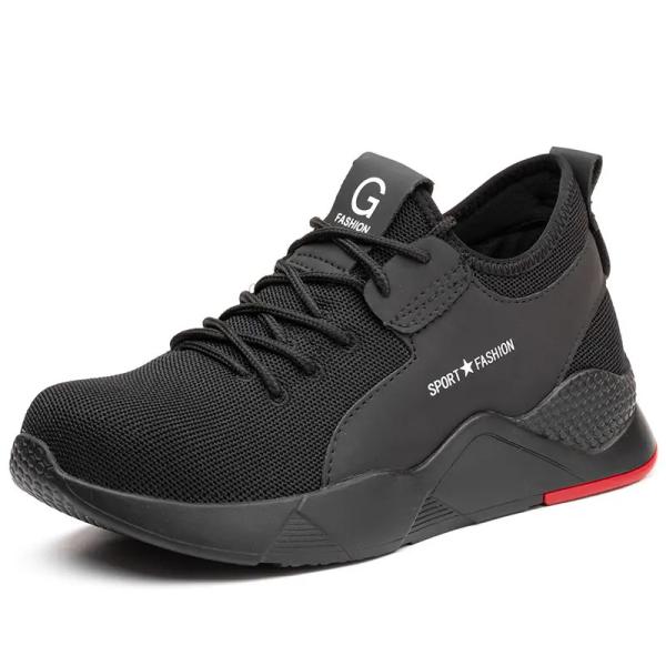 Black Men'S Casual Steel Toe Work Shoes , Sports Safety Shoes With Knitted