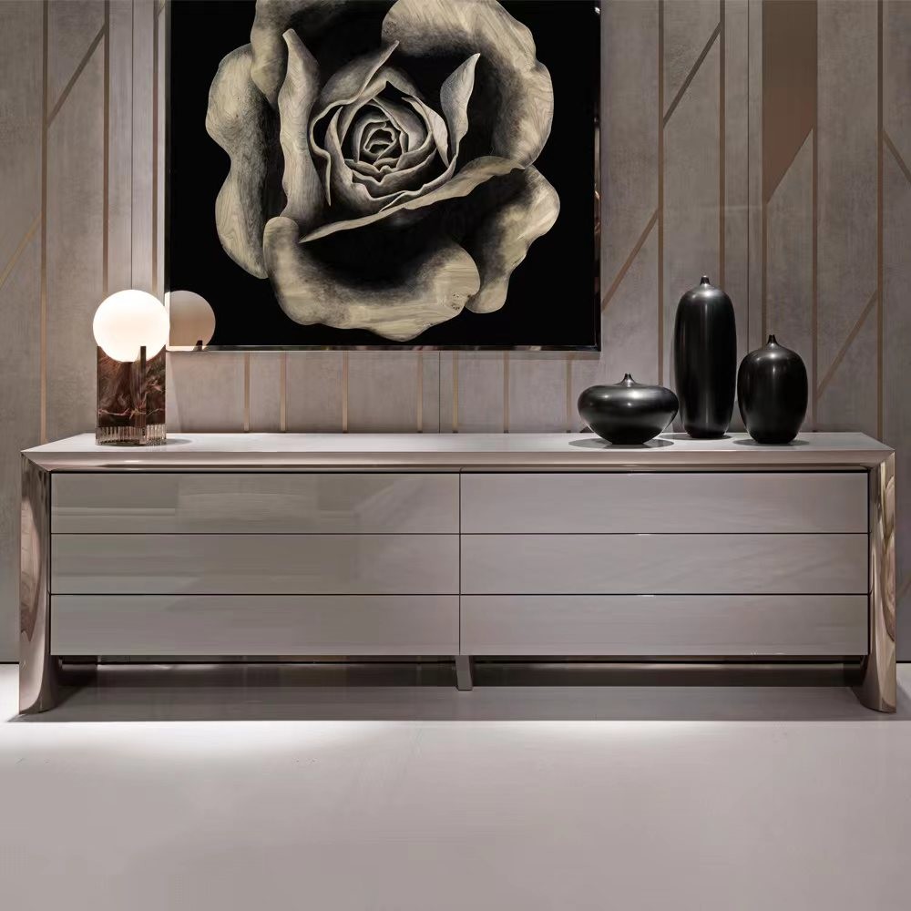 Luxury Stainless Steel Console Table ODM OEM Marble Top Sideboard