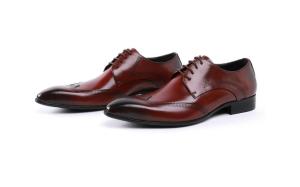 China Custom Brogue Brown Brush Off Leather Shoes Comfortable Dress For Men factory