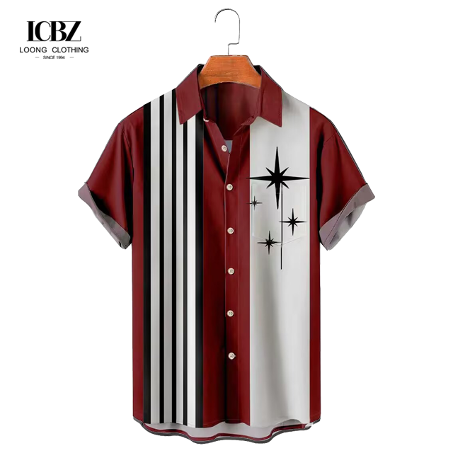 Stand Collar Printed Men's Hawaiian Shirt Summer Coconut Retro Top 3d Casual Beach Shirts