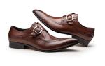 Round Toe Black Derby Mens Leather Dress Shoes With Buckle Banquet Oxford