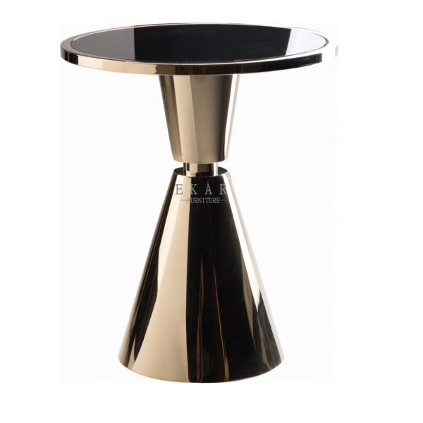 Modern Living Room Furniture Stainless Steel Black Tempered Glass Round Side