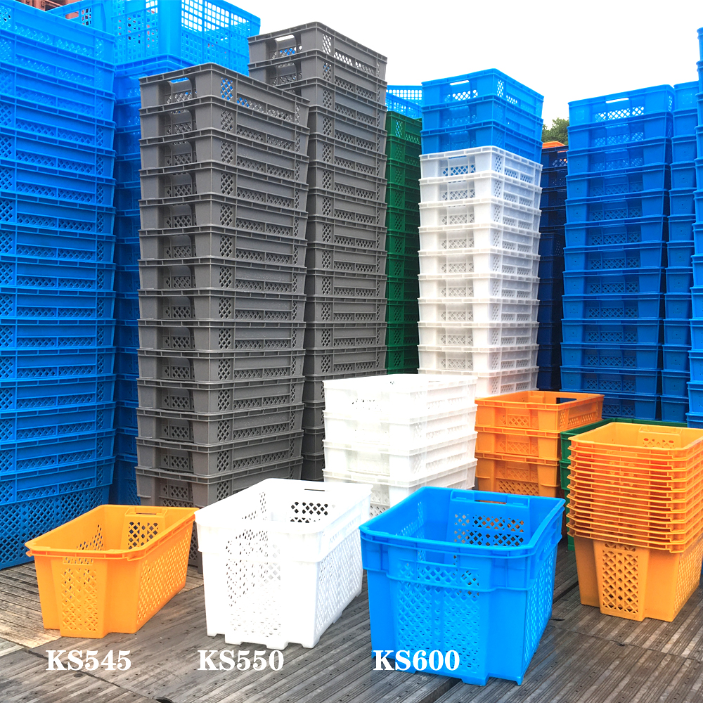 Plastic Mesh Crates Stackable Turnover Crates For Fruits And Vegetables 485x360x290mm