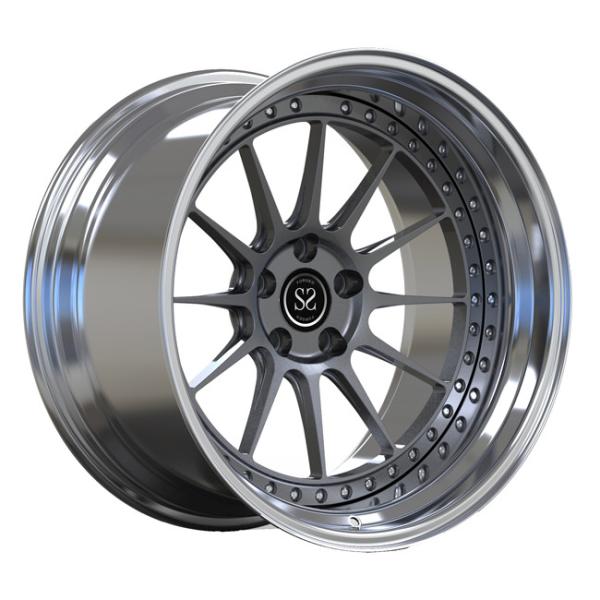 Polished Lip Forged Rims 2 Piece PC Deep Dish For Audi S3 Gun Metal Spokes