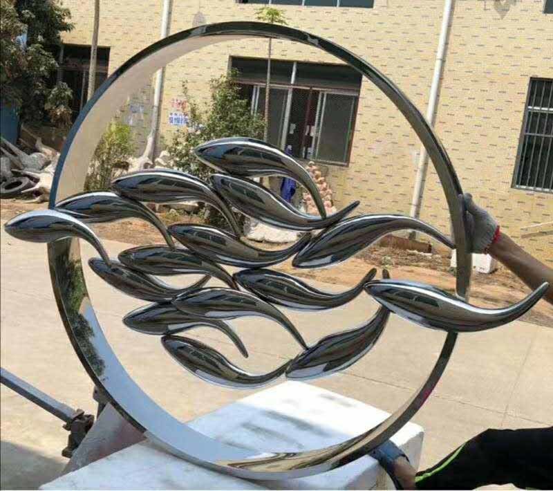 Modern Mirror Fish Group Welding Stainless Steel Art Sculptures