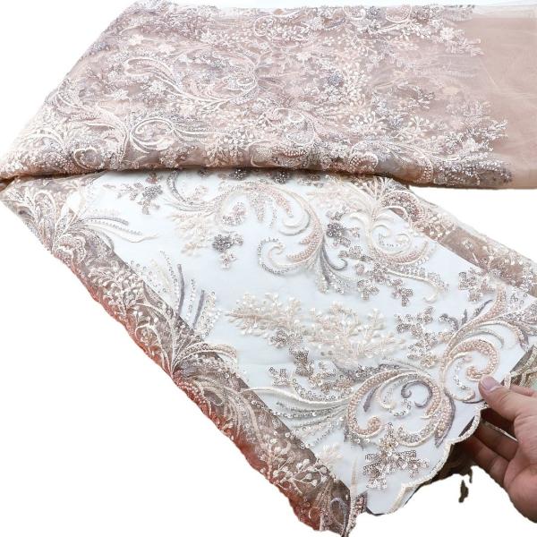 Luxury fabric wedding dress High Quality Handmade Beaded lace with sequins