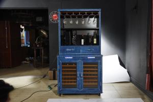 China Top Grain Leather Wine Fridge Cabinet , Blue Bar Cabinet With Wine Storage factory