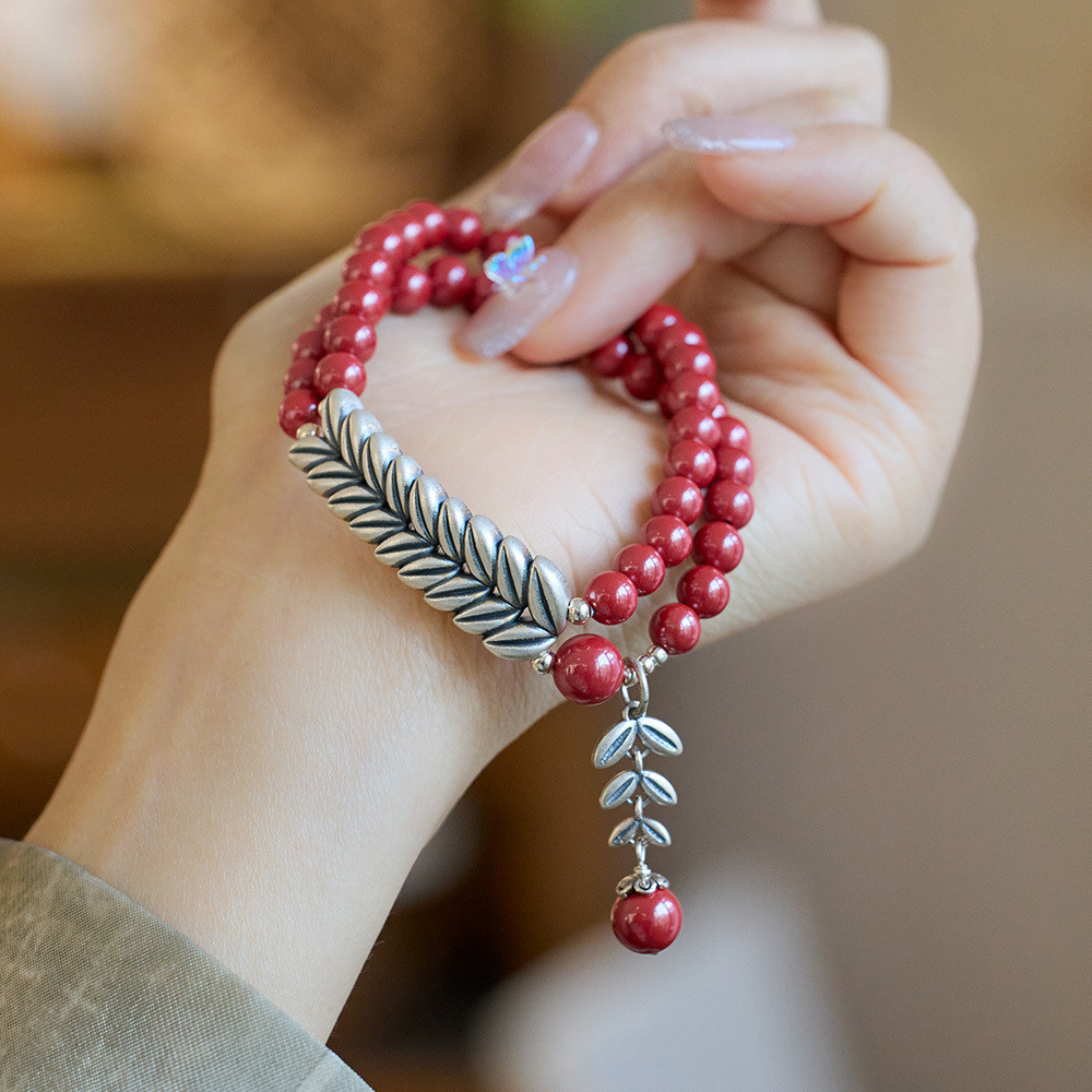New Cinnabar Beads On Single Loop For Fashion Charm Bracelets Simple Design For Jewelry Crafts jasper Loose Natural Stone Beads Custom Red Cinnabar