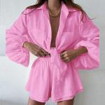 Solid Color Summer Casual Suit Fashion Flounces Shorts Shirt Suit
