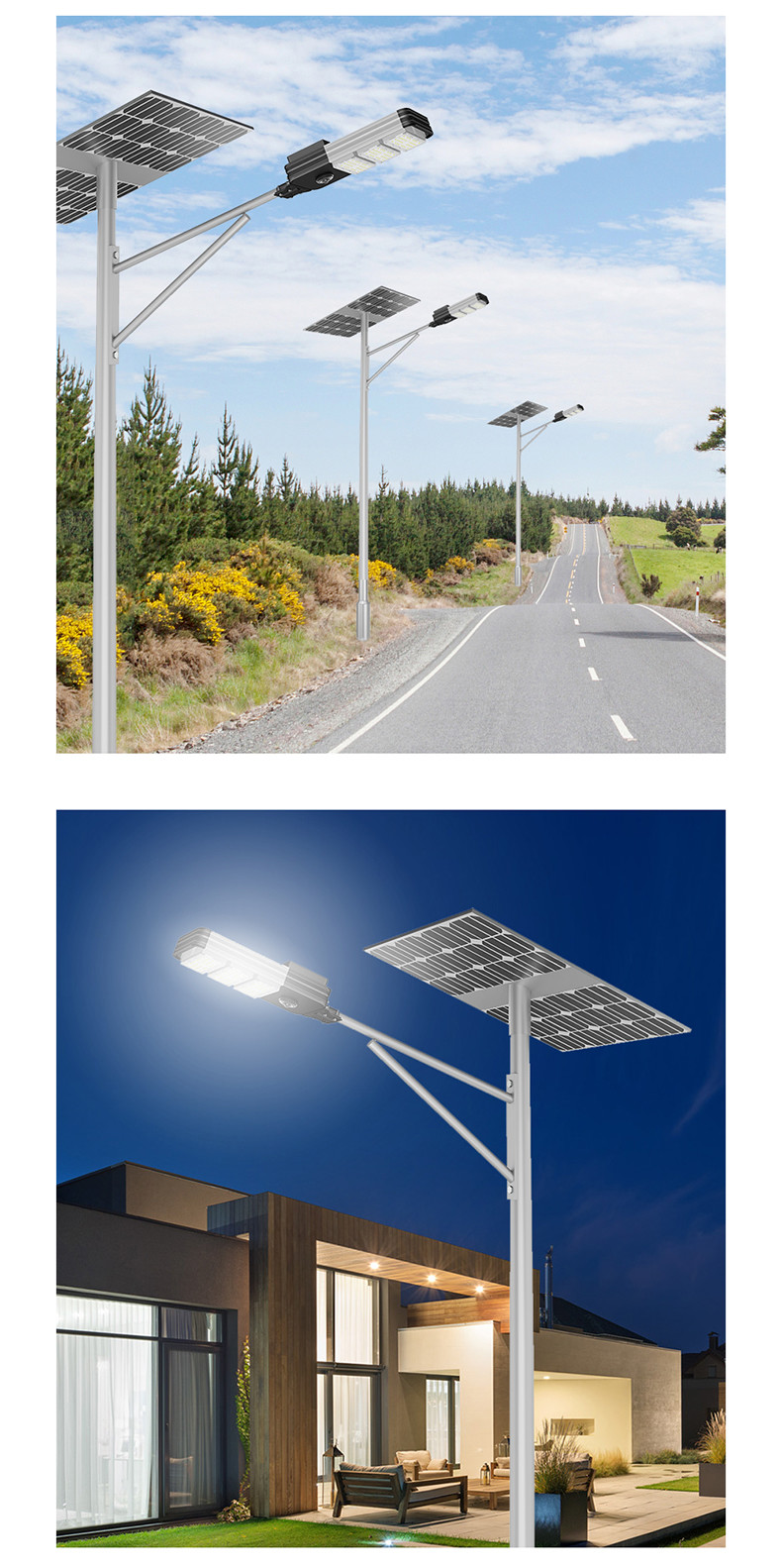 150w Solar Powered LED Street Lights Ip66 Ip67 King Kong 3 Heads 50x22x9cm