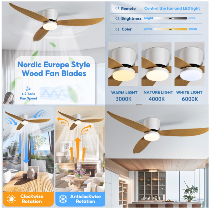 Wholesale factory Quiet 56-Inch Ceiling Fan with Powerful Airflow ABS 3 Blades DC Motor Remote Control 110V-240V for Household and Hotel