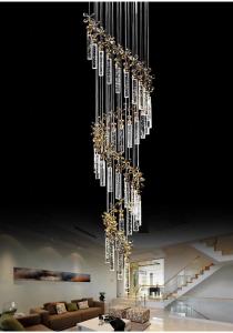 China New bubble living room crystal column LED light luxury simple long pendant lamp villa duplex staircase rotating high-rise building factory