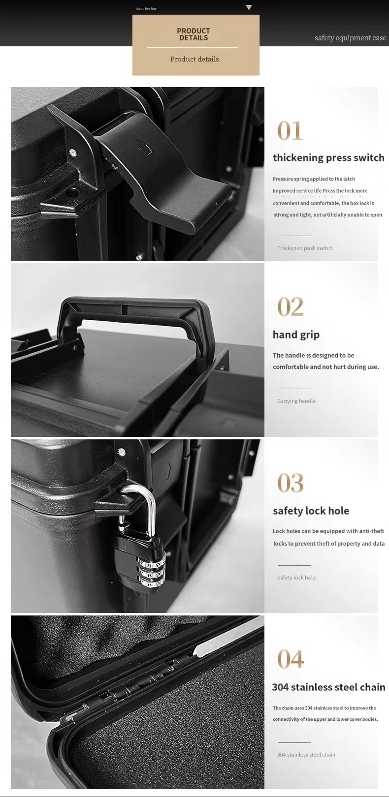 EA-2925T OEM Hard Plastic Protective Case with 304 Stainless Steel Hinges Ergonomic Handle and Secure Latch for Camera