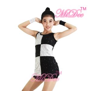China Elegant Black White Dance Competition Costumes Sequin Vest Dance Dress factory