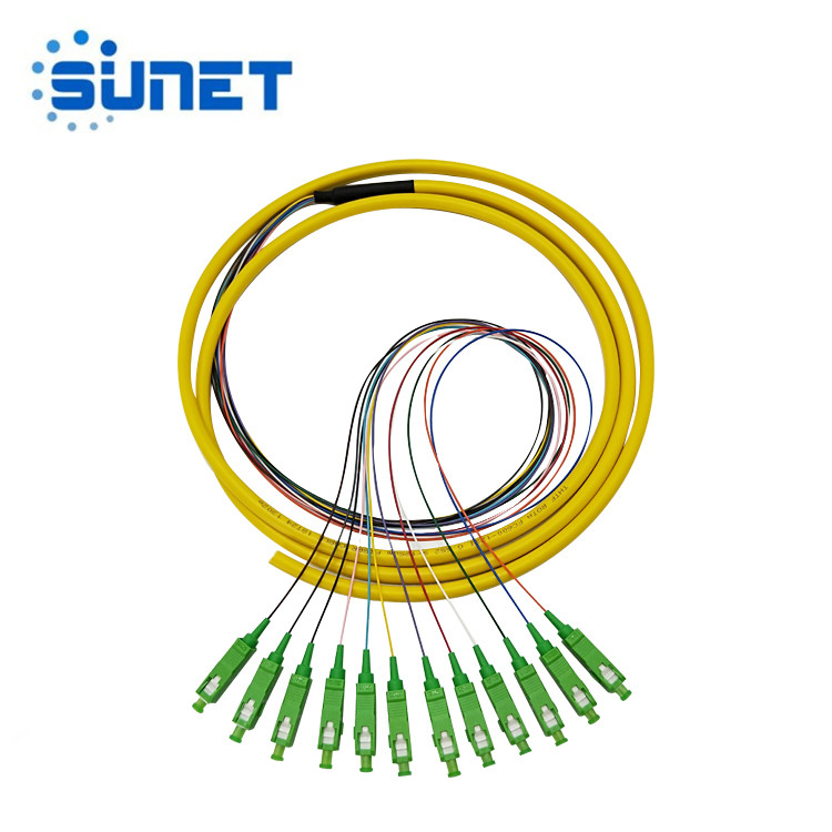 China Singlemode Simplex PVC Sc / Apc Fiber Optic Pigtail G652D Type 12 Cores factory