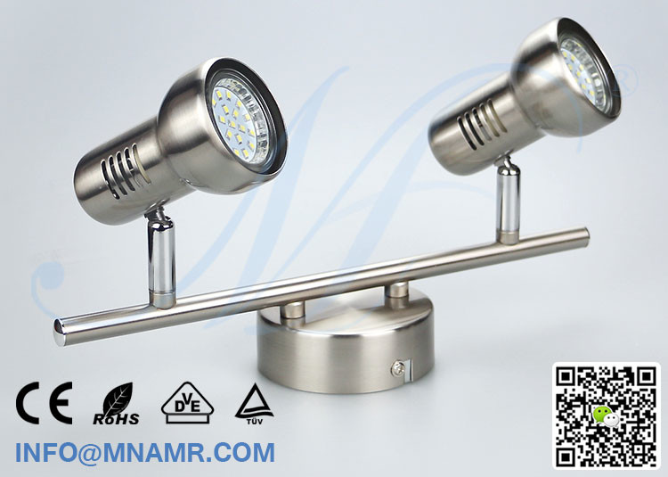 Hot Sale Double Heads LED Vanity Light Fixtures Nickel Matt Come With 2x5W GU10 LED Lamp Warm White Emitting Color