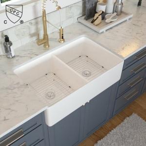 China 33 Inch Undermount Farmhouse Bathroom Double Sink White Big Ceramic Kitchen factory