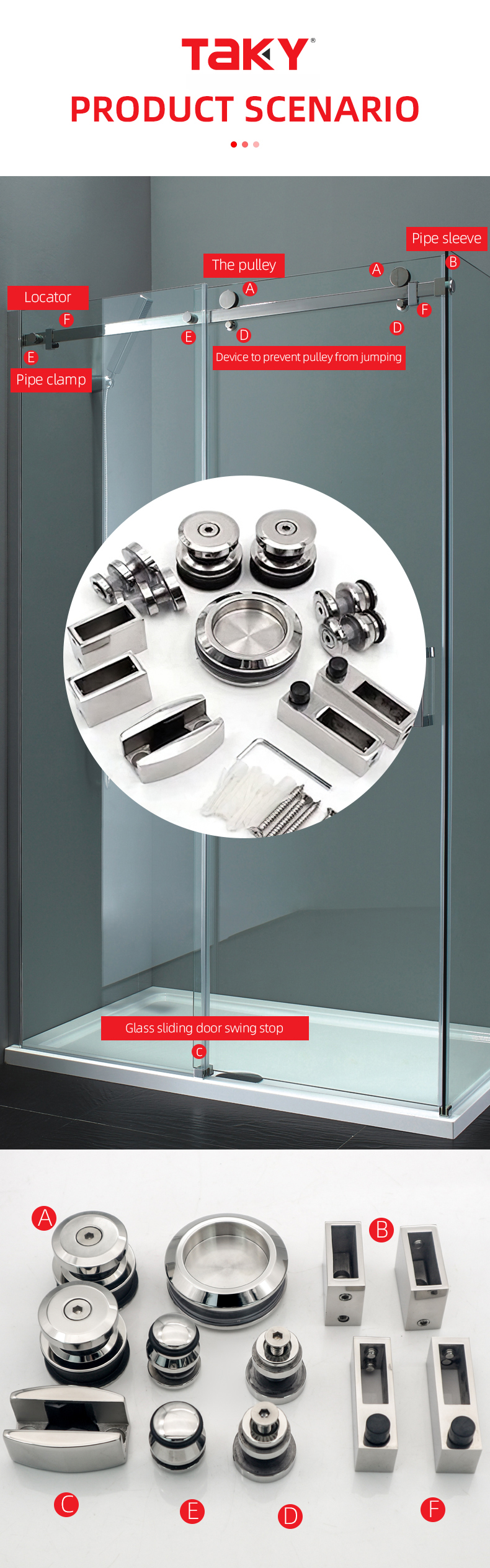Frameless Shower Door Hardware Glass Bathroom Screen with Highly Resistant Properties
