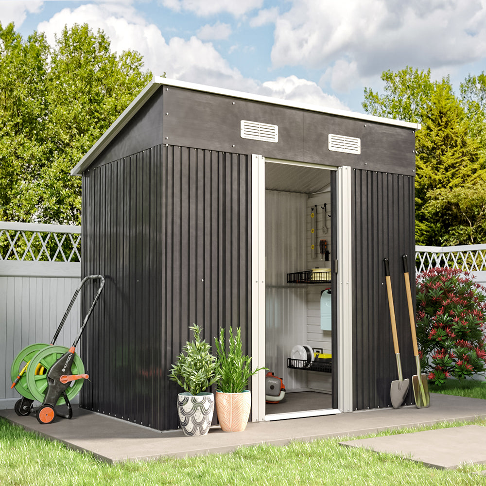 Rot Proof AJUNION 4x6ft Garden Shed Double Sliding Door Metal Storage Shed for Tools Bike