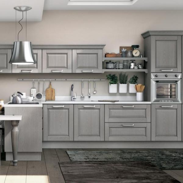 Contemporary Flat Panel Solid Wood Kitchen Cabinets With Sink And Quartz Stone