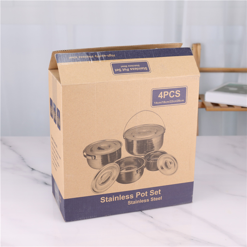 Stainless 4pcs food cookware soup cooking pot set with handle for restaurants
