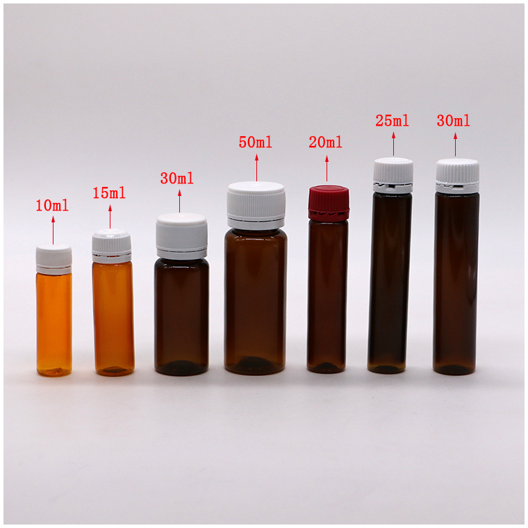 Food Grade 25ml/25cc Slim Smooth Amber/Coffee Plastic Oral Liquid Bottle with Tamper Proof Cap