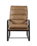 Light Brown Leather Upholstered Chair , Modern Leisure Chair Thick Steel Frame