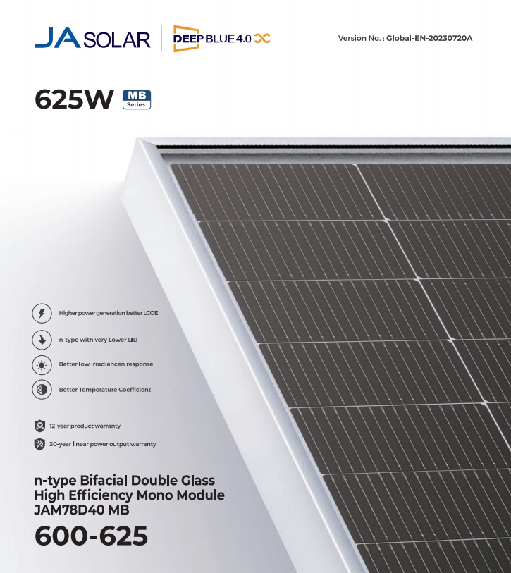 600-625W Half Cell and PERC Type JA Solar Panel for 2024 Distributed Project at Lower Cost