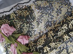 China 125CM Party Black Embroidered Sequin Mesh Fabric factory