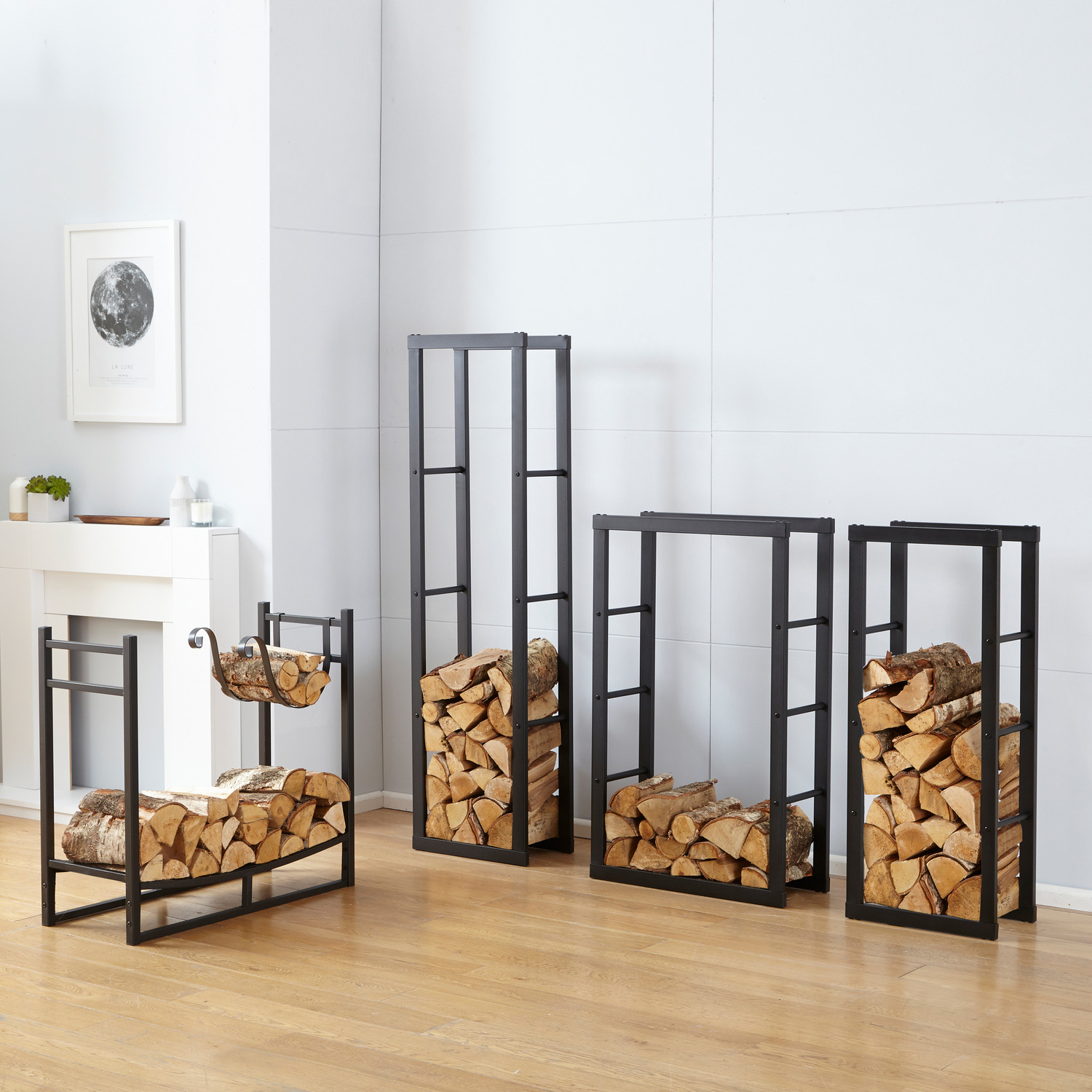Sturdy Steel Firewood Storage Rack for Indoor and Outdoor Large Size W40x D25 x H150cm