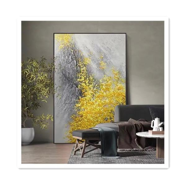 Hand Painted Modern Abstract Landscape Fortune Golden Leaf Texture Oil Painting