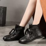 S482 Leather Hollow Breathable High-Top Round-Toe Women'S Shoes Ethnic Style