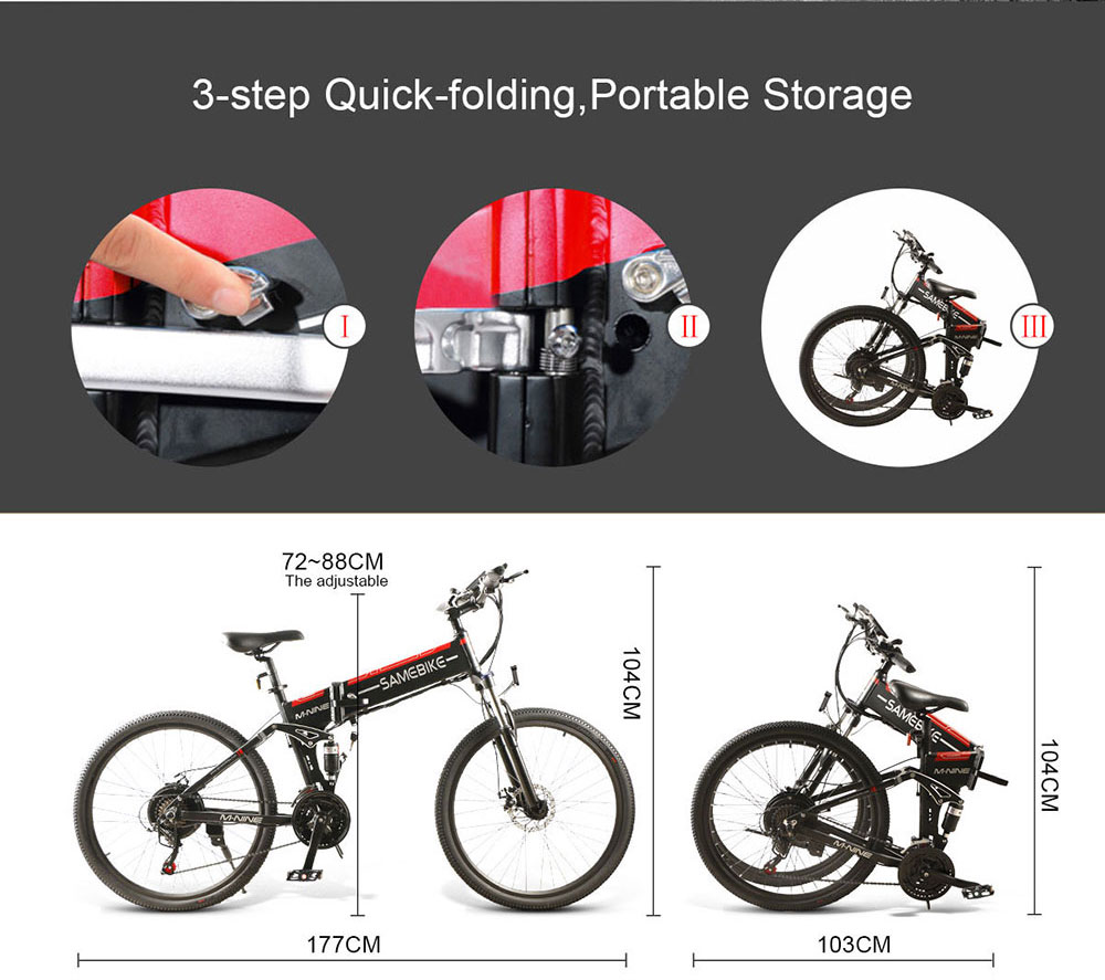 Portable Samebike Lo26 Moped Electric Bike With 30-50Nm Torque