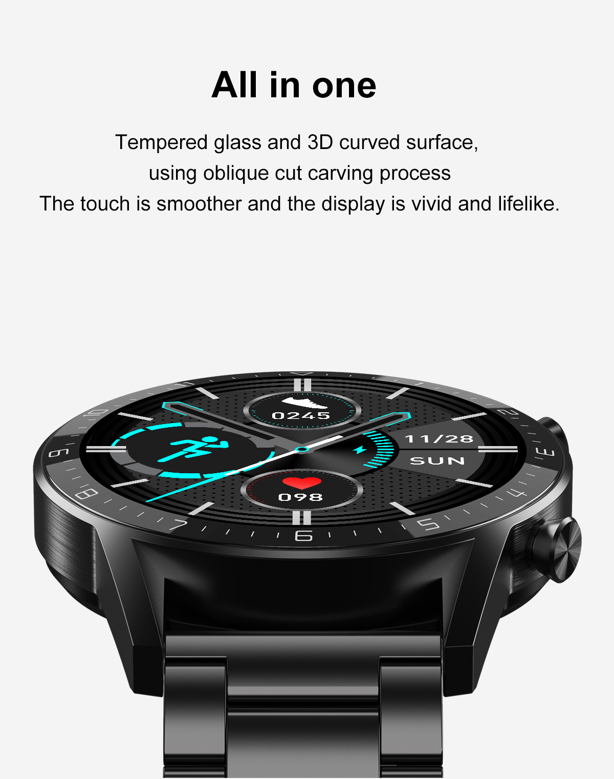 1.3 Inch IP67 Magnetic Wireless Charging Smartwatch 200mAh PK L13 AW9