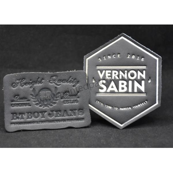 China Small Black Custom Leather Clothing Labels Debossed For Jeans factory